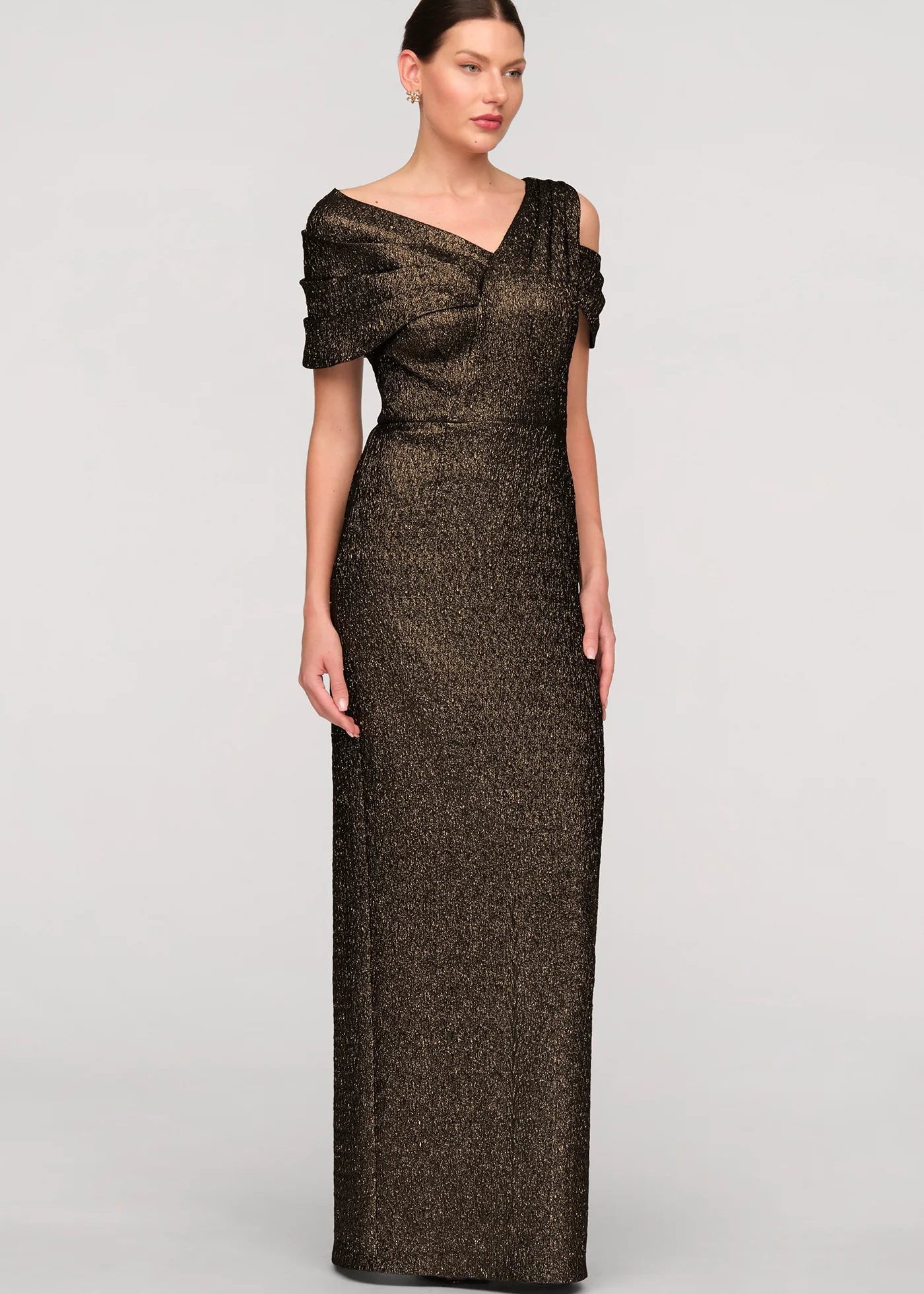 Peach Asymmetric Column Gown