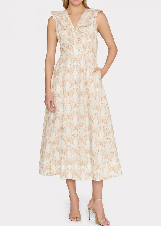 Butterfly Eyelet Ruffle Midi Dress