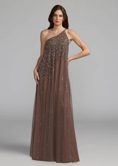 One Shoulder Embellished Trapeze Gown