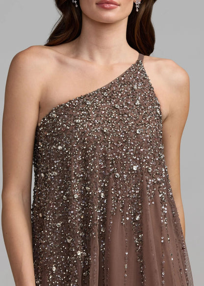 One Shoulder Embellished Trapeze Gown