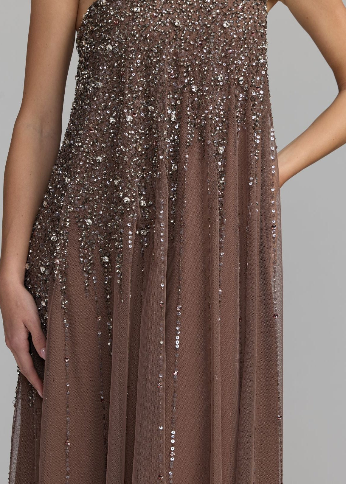 One Shoulder Embellished Trapeze Gown