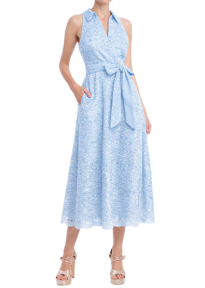 Sleeveless Eyelet Lace Belted Day Dress