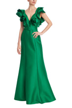 Load image into Gallery viewer, Ruffled Neckline Belted Trumpet Gown