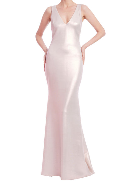 Foiled Scuba V-Neck Column Gown