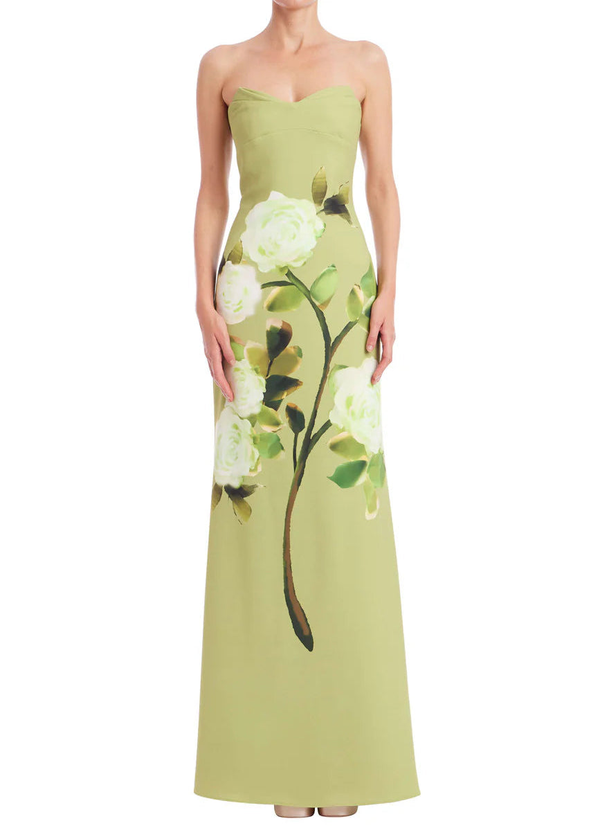 Strapless Floral Print Column Gown
