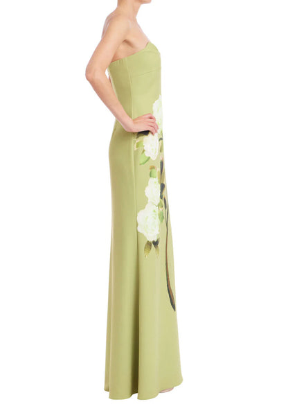 Strapless Floral Print Column Gown