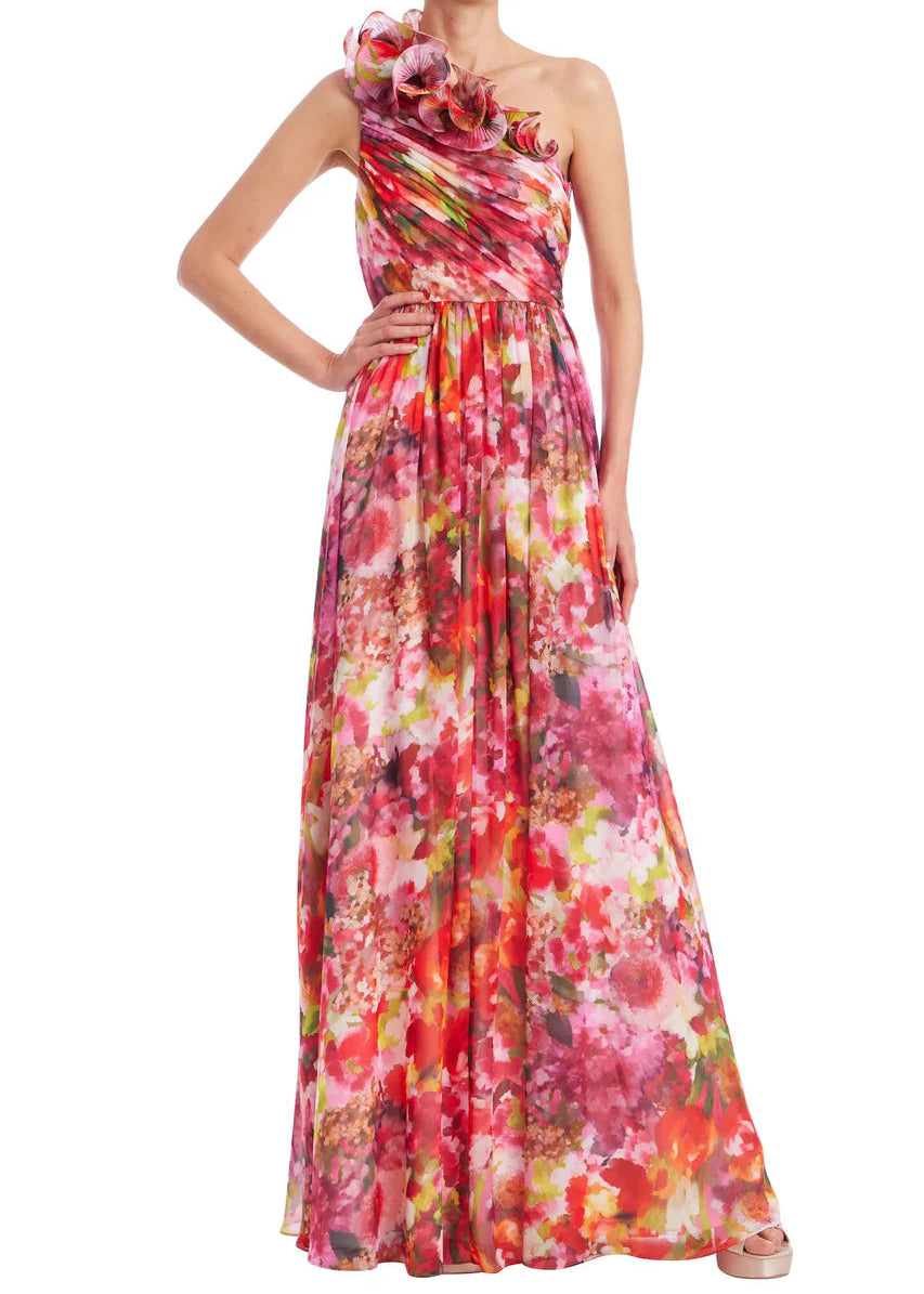 Floral Georgette Frill Gown