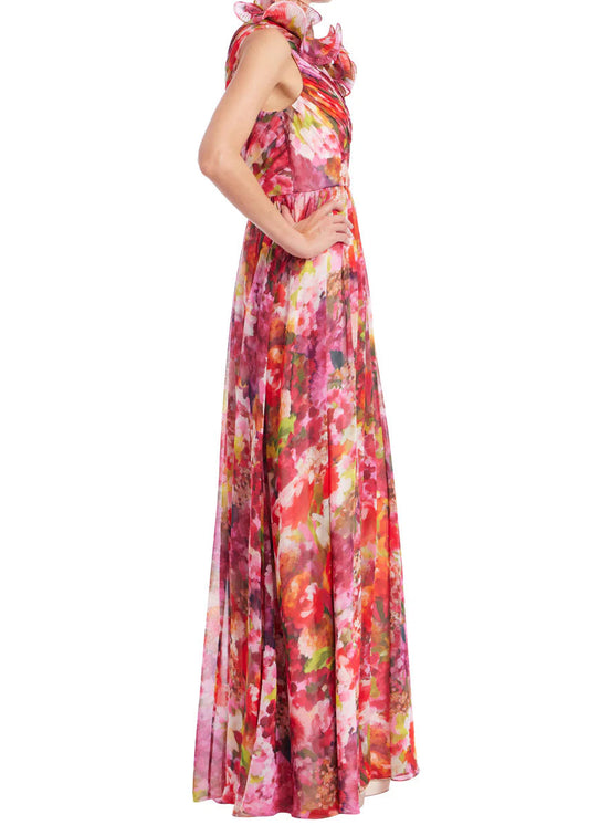 Floral Georgette Frill Gown