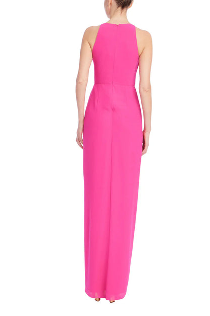 Sleeveless V-Neck Gown w/3D Rosette Ruffle