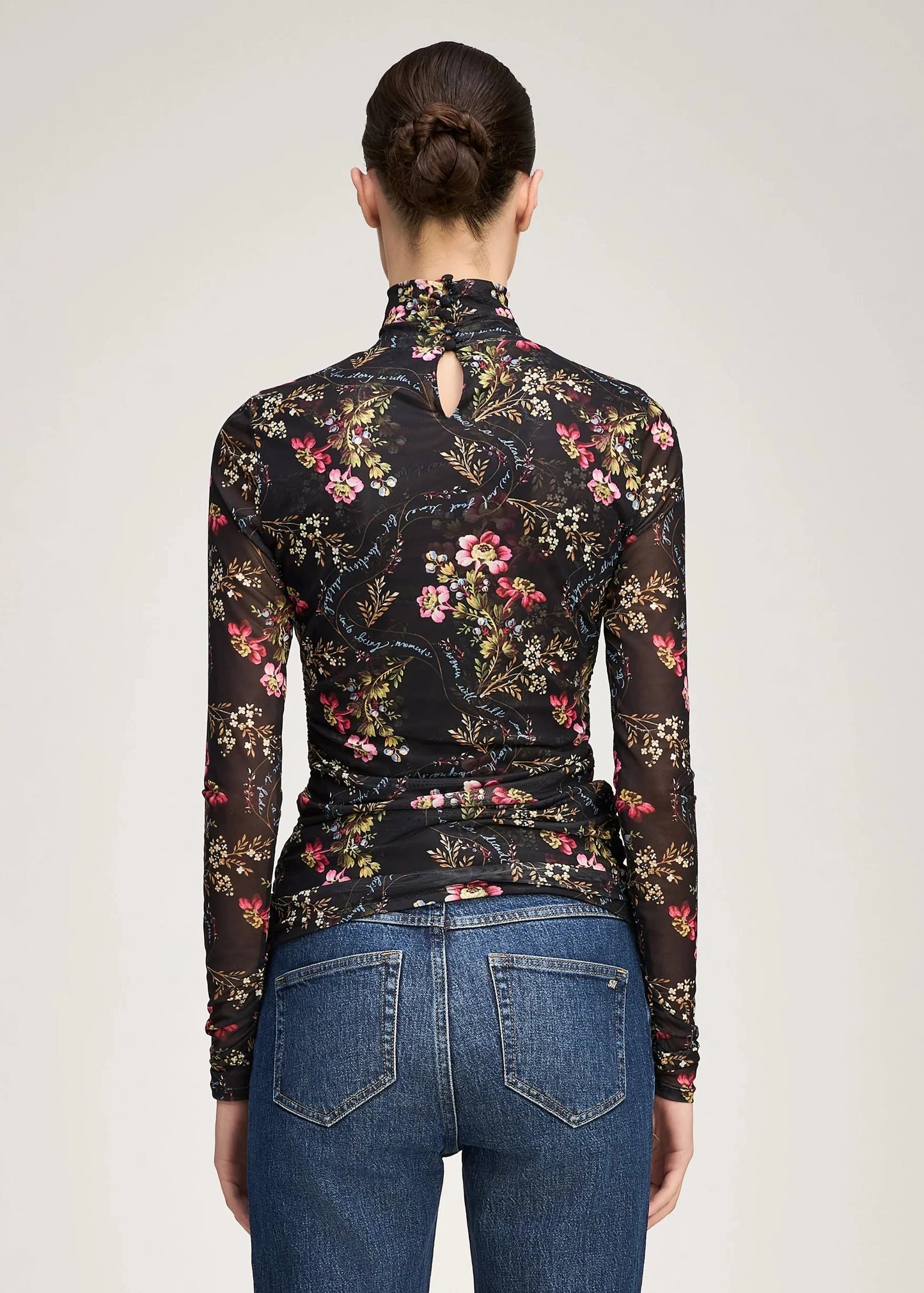 Love Letter Floral Shirred Mesh Turtleneck