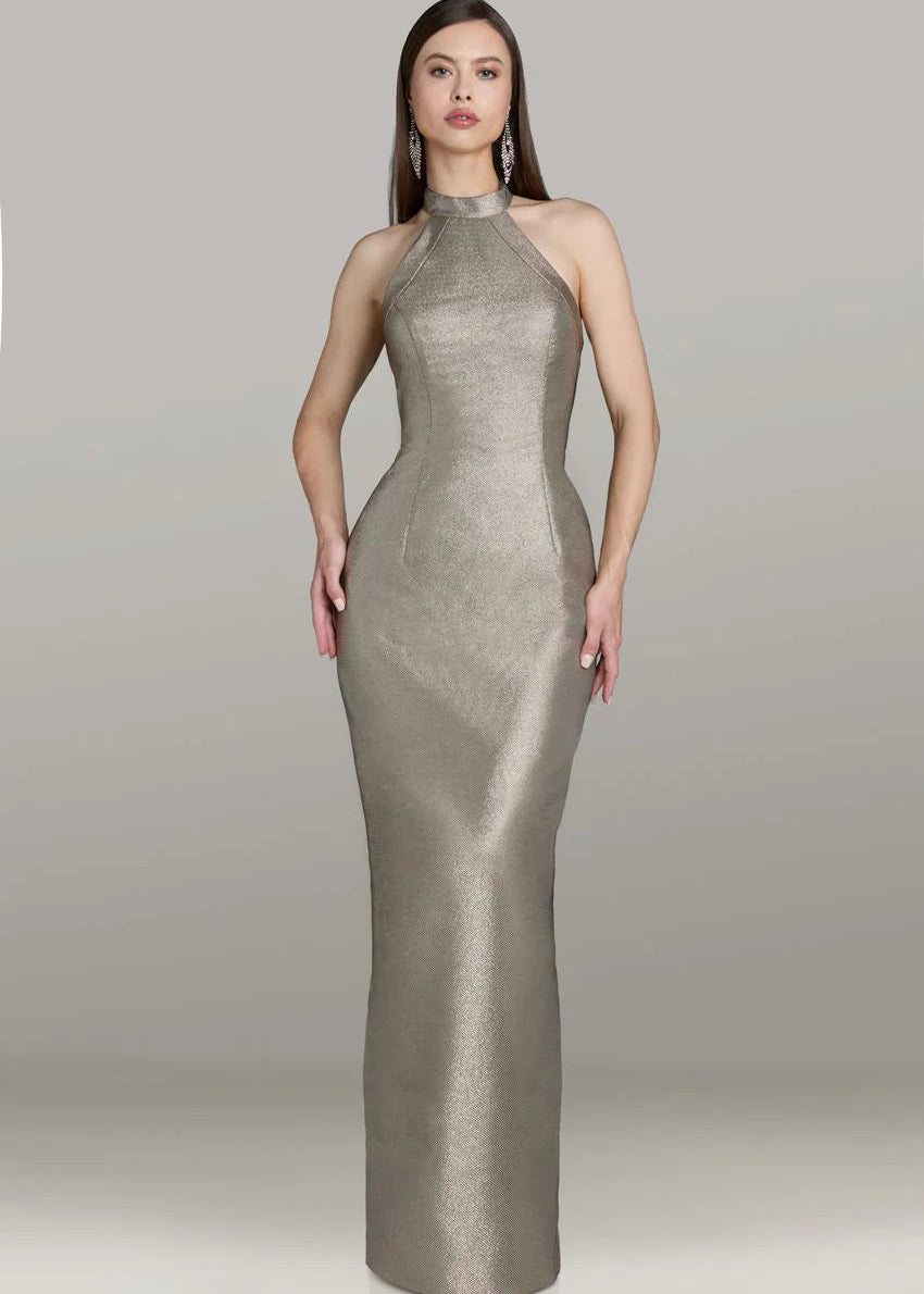 Metallic Halter Column Gown