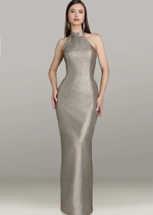 Metallic Halter Column Gown