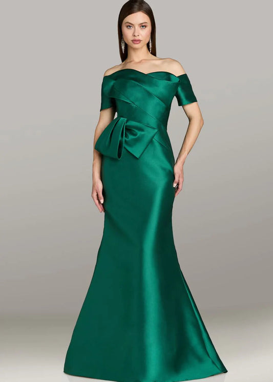 Short Sleeve Bow Accent Evening Dress