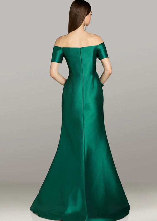 Short Sleeve Bow Accent Evening Dress