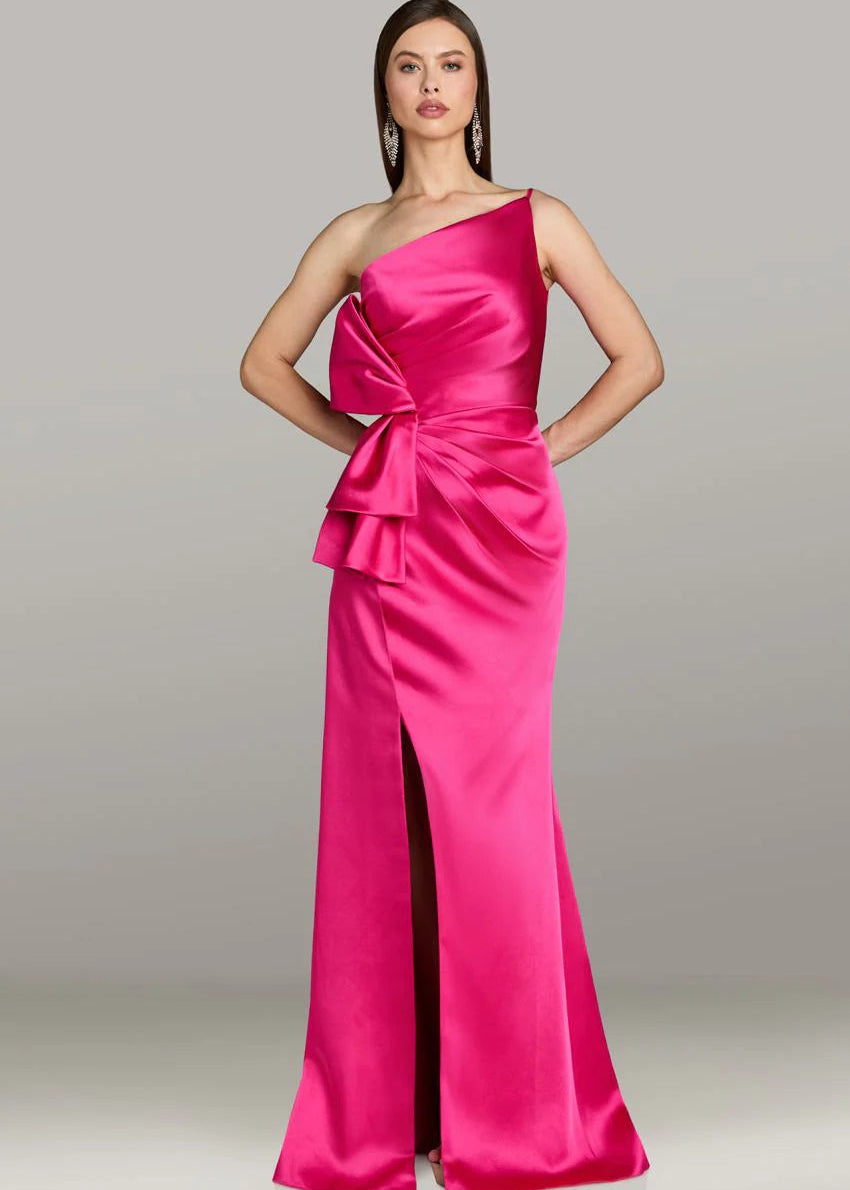 Satin One-Shoulder Evening Gown