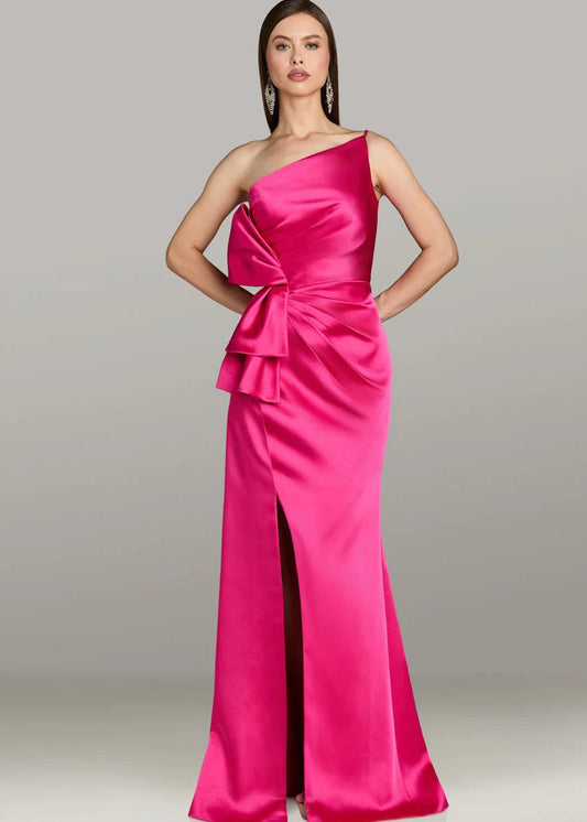 Satin One-Shoulder Evening Gown