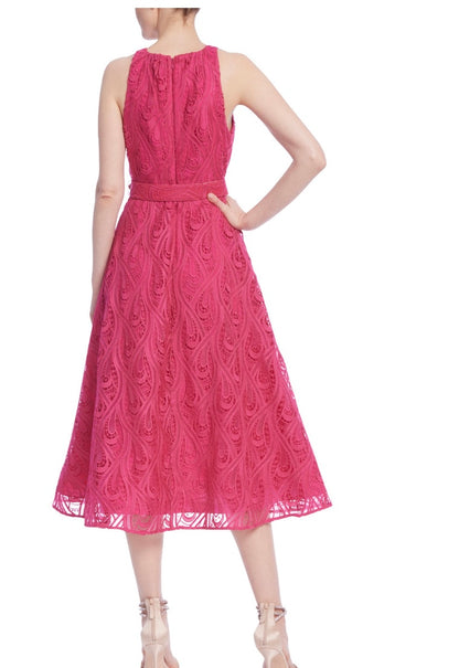 Paisley Lace Halter Midi Dress with Belt