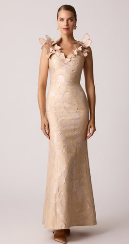 Metallic Jacquard Butterfly Gown