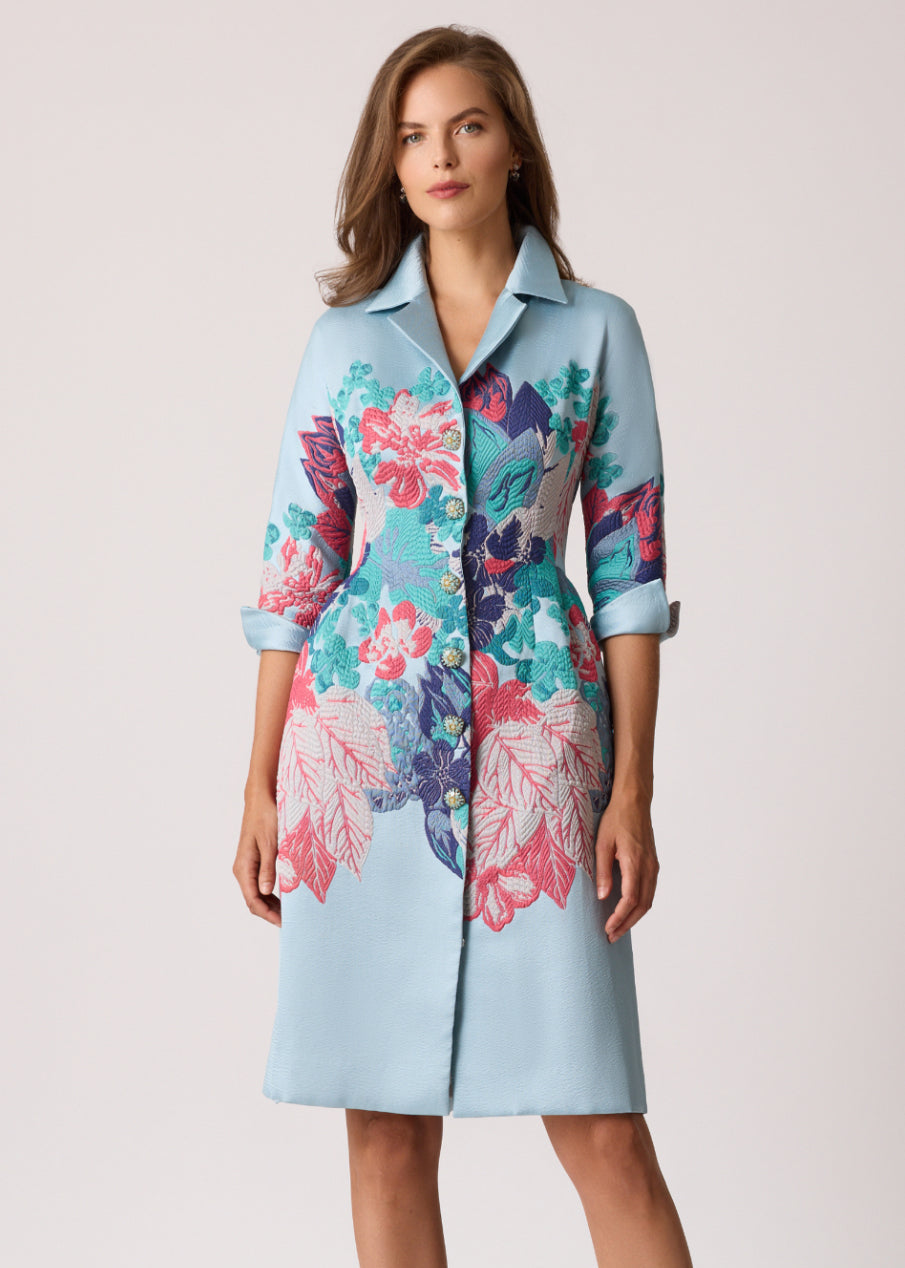 Jacquard Floral Placement Coat Dress