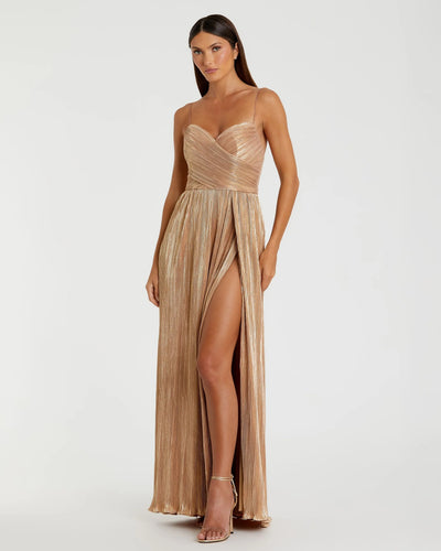 Metallic Ruched A-Line Gown