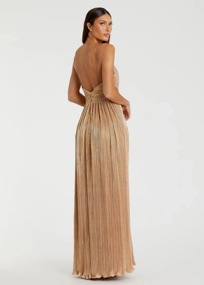 Metallic Ruched A-Line Gown