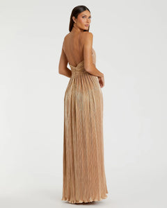 Metallic Ruched A-Line Gown