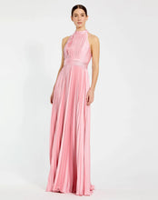 Load image into Gallery viewer, Pleated High Neck Satin Sleeveless Halter Gown