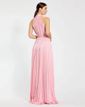 Load image into Gallery viewer, Pleated High Neck Satin Sleeveless Halter Gown