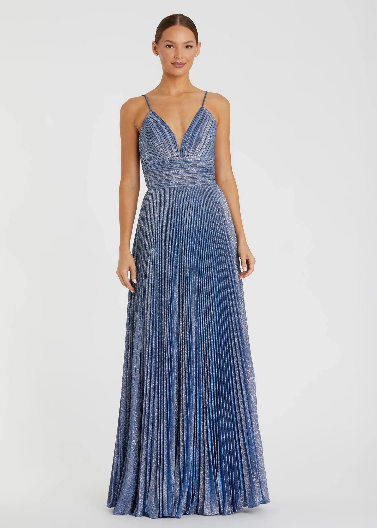 Shimmer Pleated V-Neck Gown
