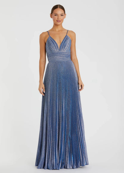 Shimmer Pleated V-Neck Gown