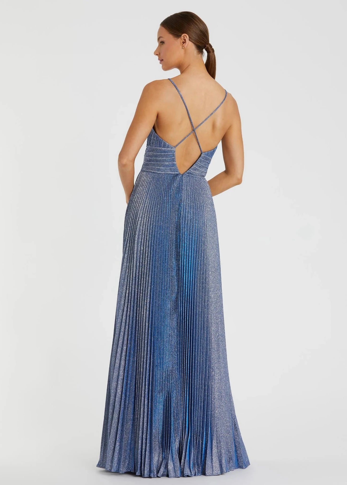 Shimmer Pleated V-Neck Gown
