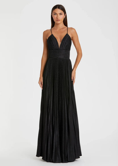 Shimmer Pleated V-Neck Gown