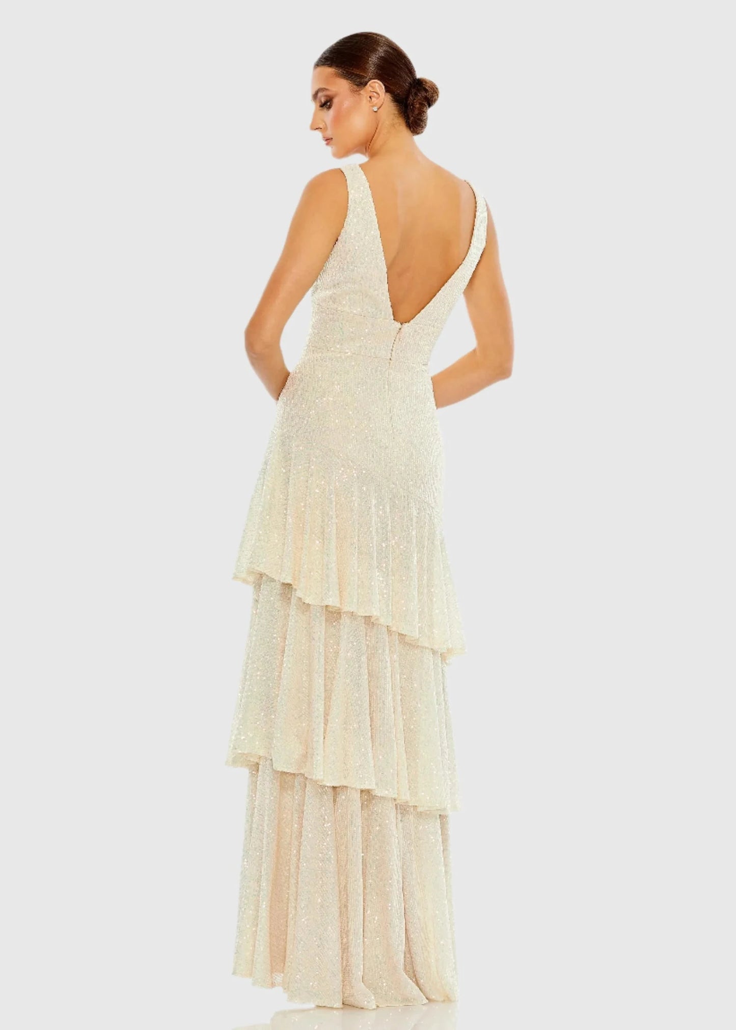 Sequin Asymmetrical Ruffle Tiered Gown