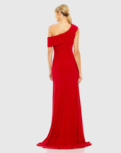 Foldover Off-the-Shoulder Slit Gown