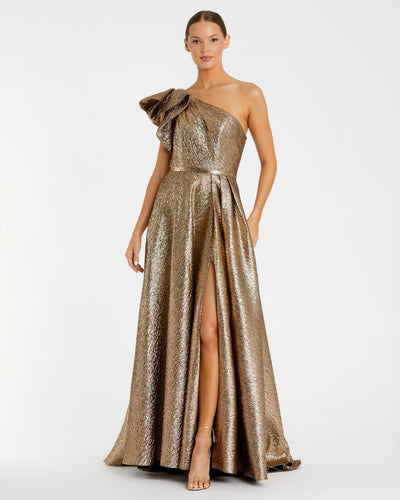 One Shoulder Metallic Ball Gown