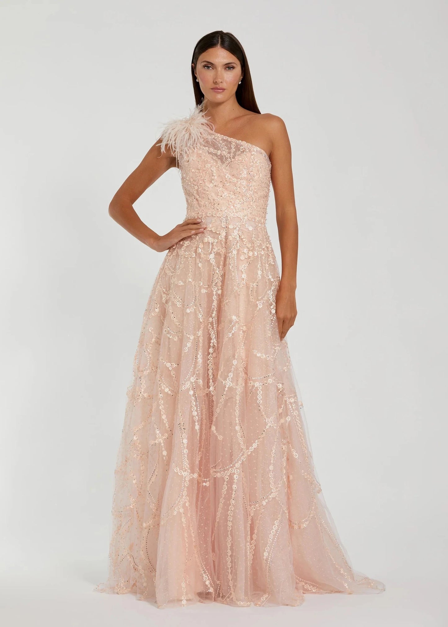 Embellished One Shoulder A Line Gown