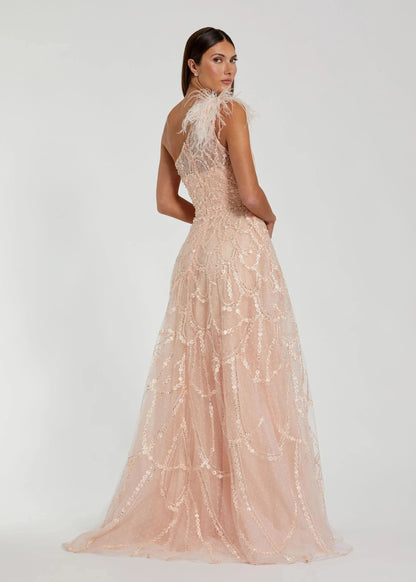 Embellished One Shoulder A Line Gown