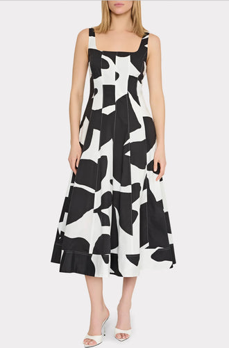 Grand Foliage Poplin Square Neck Dress