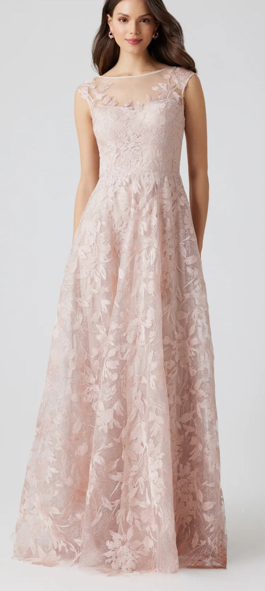 Metallic Tulle Sleeve Gown