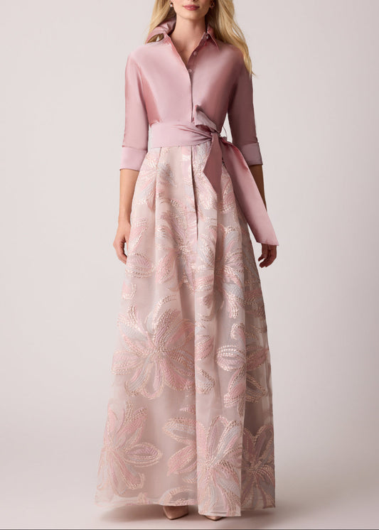 Metallic Taffeta Floral Shirt Waist Gown