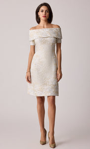Metallic Jacquard Off Shoulder Short Sleeve Dress