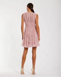 Pink Mesh Micro Ruffle High Nick Mini Dress