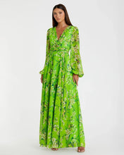 Load image into Gallery viewer, Puff Sleeve Floral Chiffon Gown