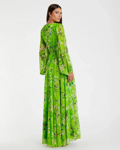 Puff Sleeve Floral Chiffon Gown