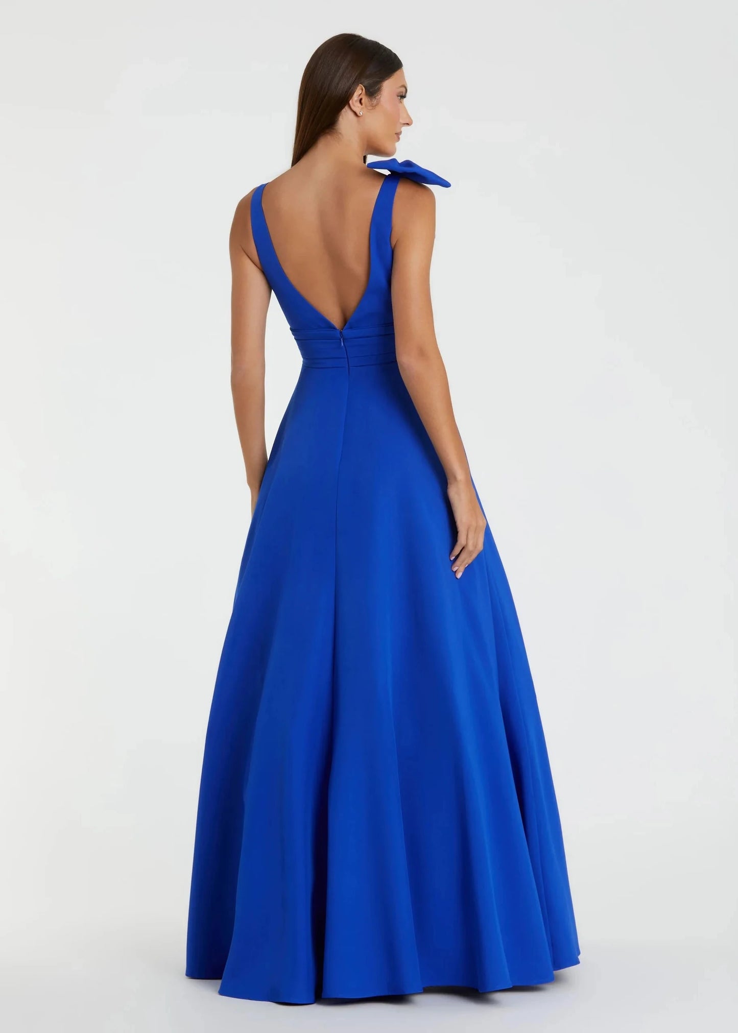 Blue Crepe Sleeveless V Neck Ballgown