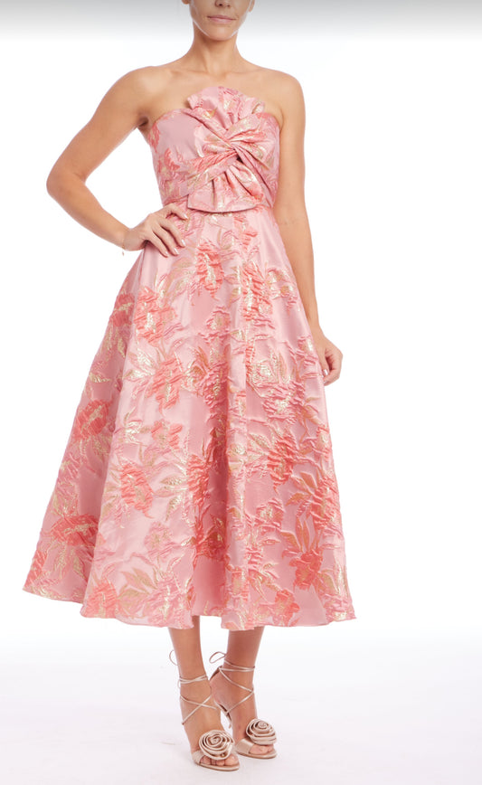 Strapless Bow Bodice Midi Dress