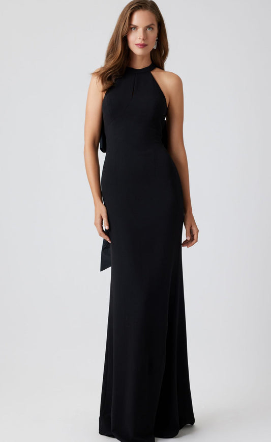 Black Halter Gown With Elegant Oversized Back Bow