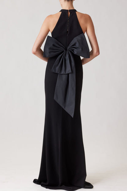 Black Halter Gown With Elegant Oversized Back Bow