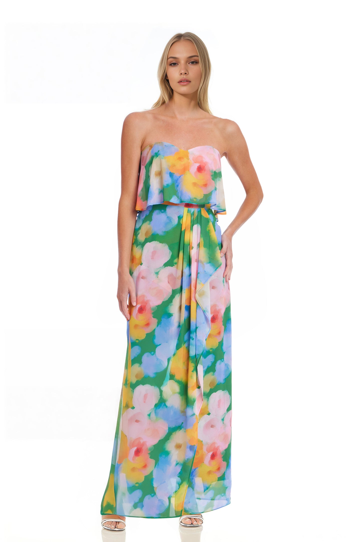 Felicity Printed Strapless Popover Gown