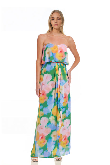 Felicity Printed Strapless Popover Gown